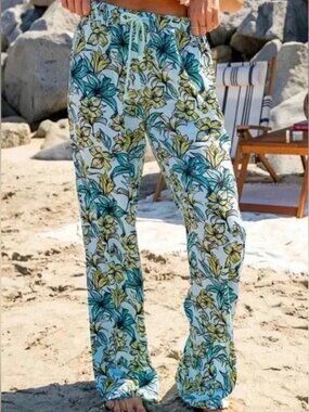 BEACH RIOT Blue Lagoon Pants Womens XXL Plus Blue Green Floral Tassel Tropical